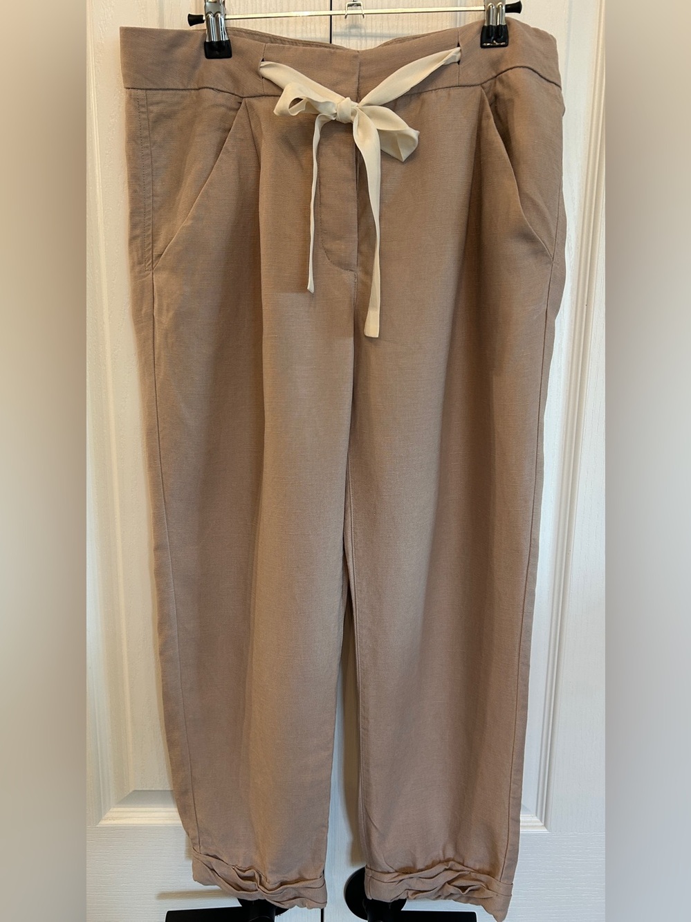 Aritzia Wilfred Allant Linen Blend Pants Taupe Silk Belt Size 4